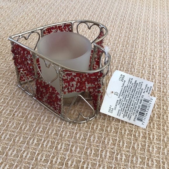 Heart Design Red Beaded Votive Candle Holder - Picture 2 of 16